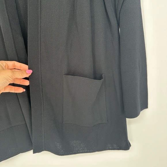 Exclusively Misook Black Jacket Cardigan Sweater Long Sleeve Knit Patch Pockets - Picture 3 of 5